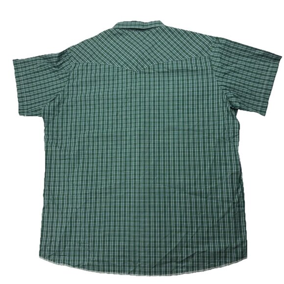 Wrangler Mens 2XT Tall Green Plaid Pearl Snap Short Sleeve Button Up Shirt - Picture 2 of 5